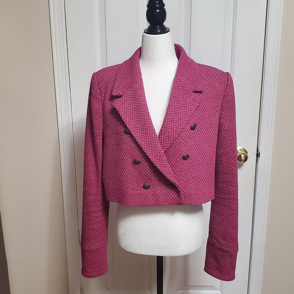 Zara Fuchsia/Hot Pink Textured Cropped Jacket, Size XL